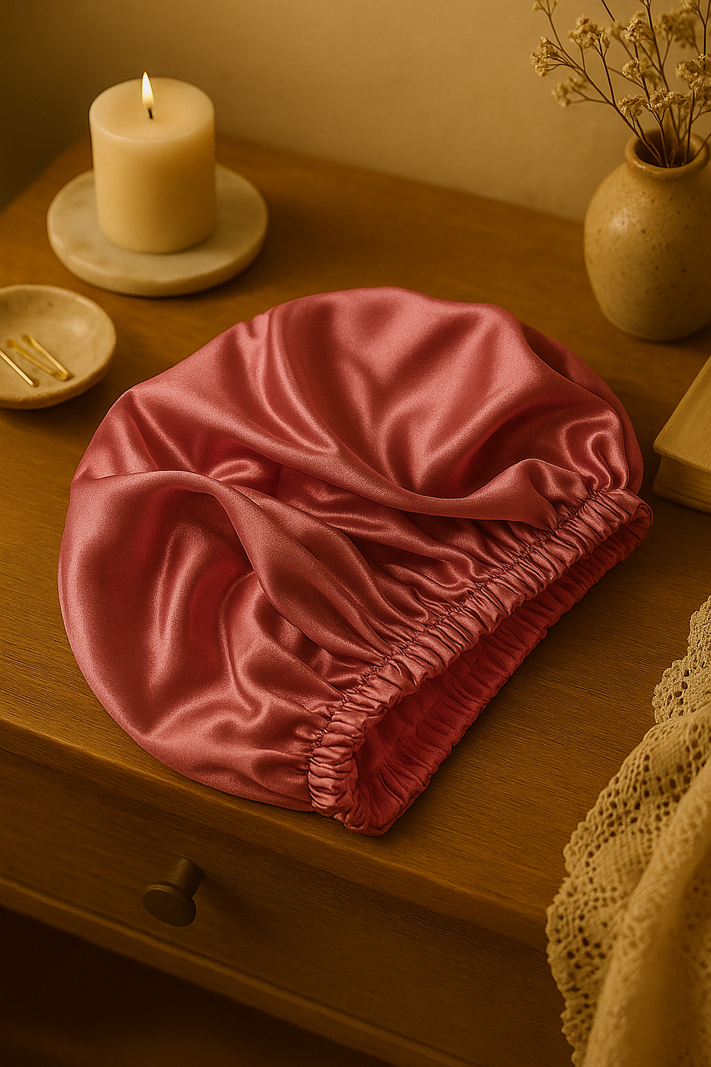 Dual Sided Satin Adjustable Bonnet - Rose