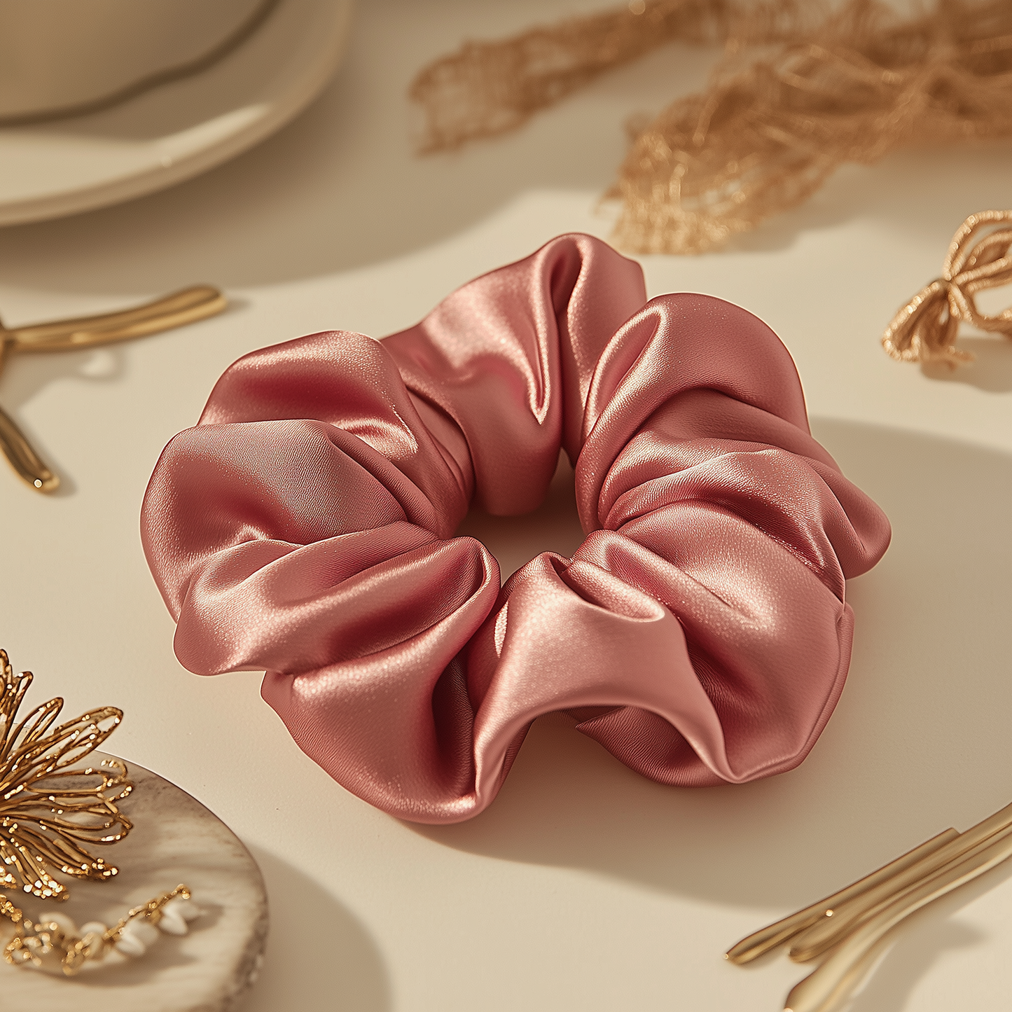 Medium Volume Satin Scrunchie - Rose