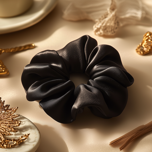Medium Volume Satin Scrunchie - Black