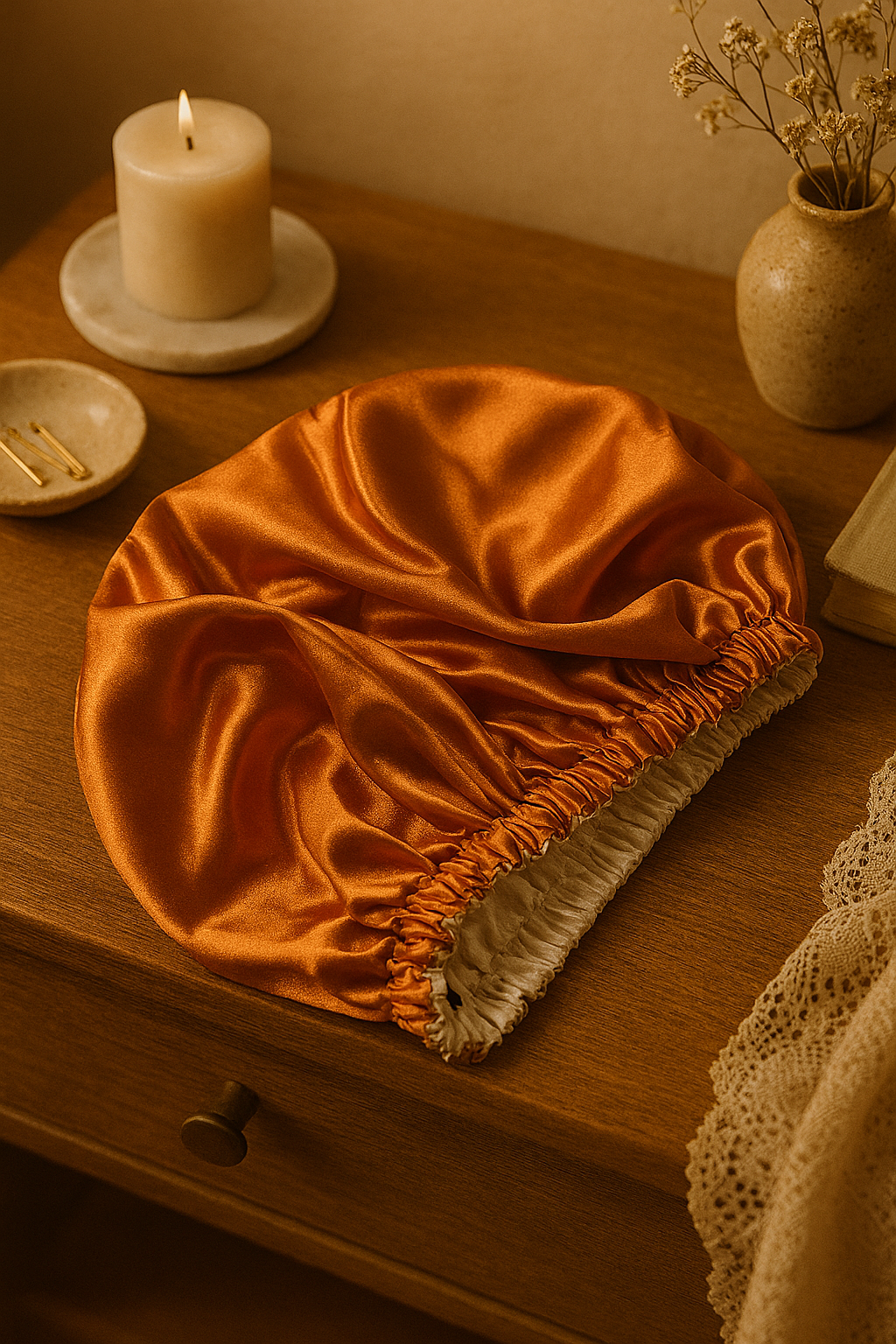 Dual Sided Satin Adjustable Bonnet - Fire