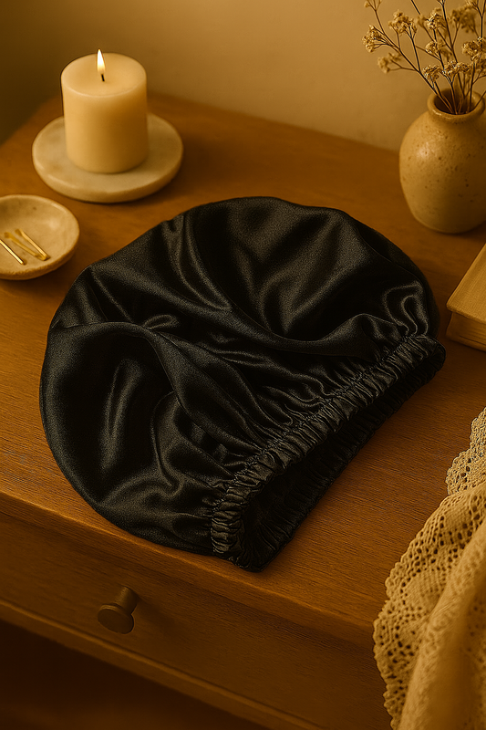 Dual Sided Satin Adjustable Bonnet - Black